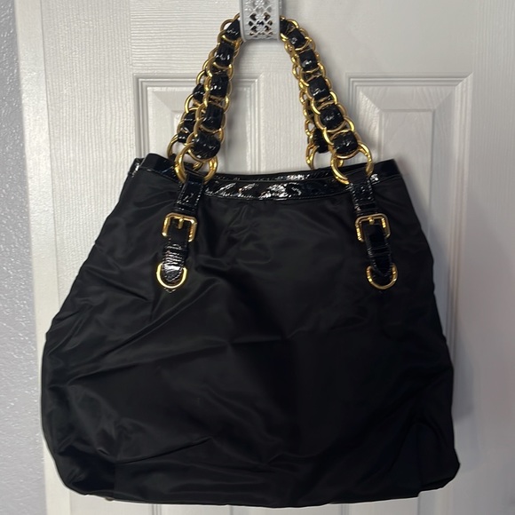 Prada nylon/ patent leather large bag with gold/patent chain handle - Picture 16 of 16